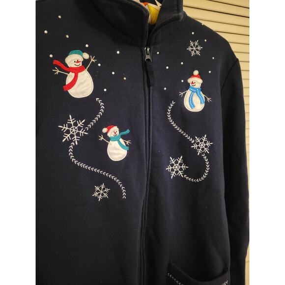 Breckenridge Full Zip Christmas Holiday Ugly Cardigan Sweater Blue Womens Large - Picture 9 of 9